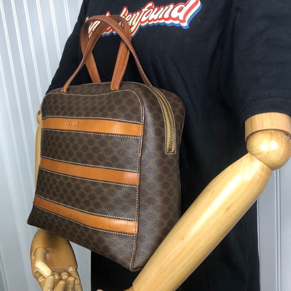 CELINE Macadam Blason Triumph Dark Brown Hand Bag Leather Stripes Authentic - Picture 5 of 17